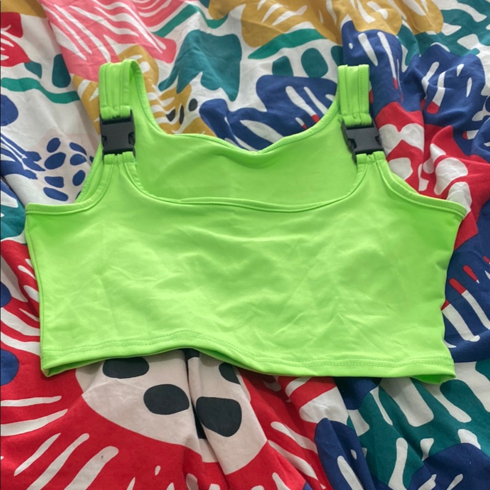 Unique Neon crop tank with buckle strap
